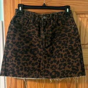 Leopard Print Denim Skirt